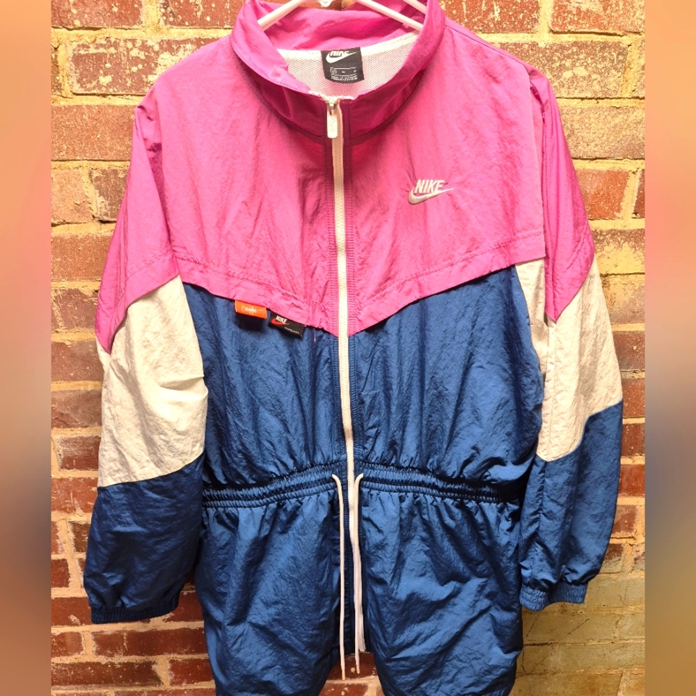 Vintage Women's M Colorblock Windbreaker Hooded Jacket Pink Blue White